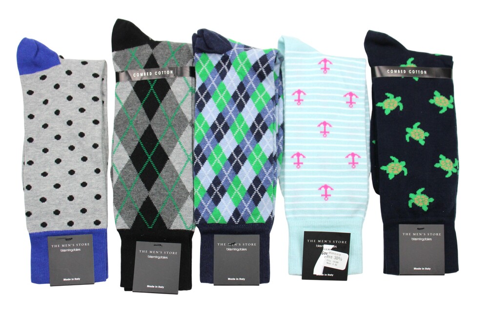 The Men's Store Socks Mens 10-13 Multicolor 5 Pair Lot Crew Mid Calf Made Italy